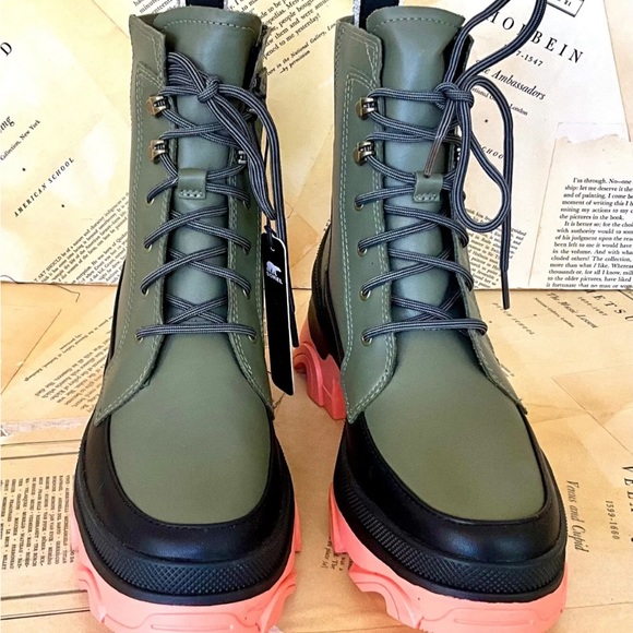 Free People Movement X SOREL Brex Lace Boot Stone Green Black Coral - Picture 7 of 12